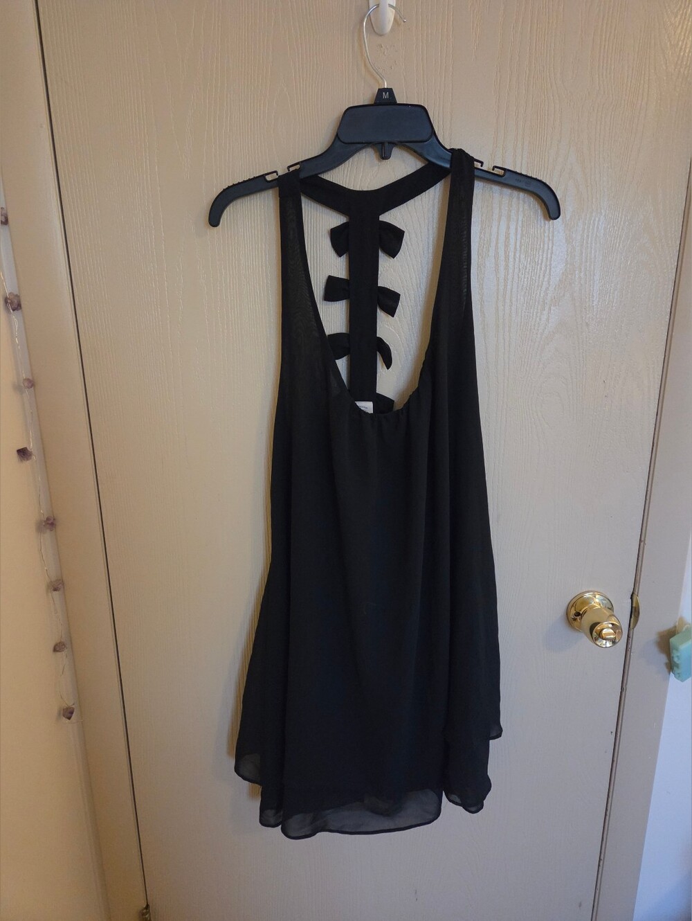In Bloom By Jonquil Black Chiffon Style Layered Bow Long Tank Top Womens XL